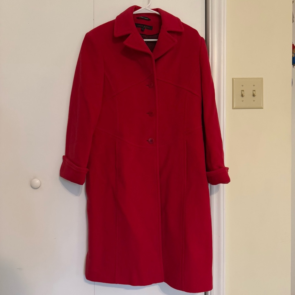 Anne Klein Wool and Cashmere Red Trench Coat